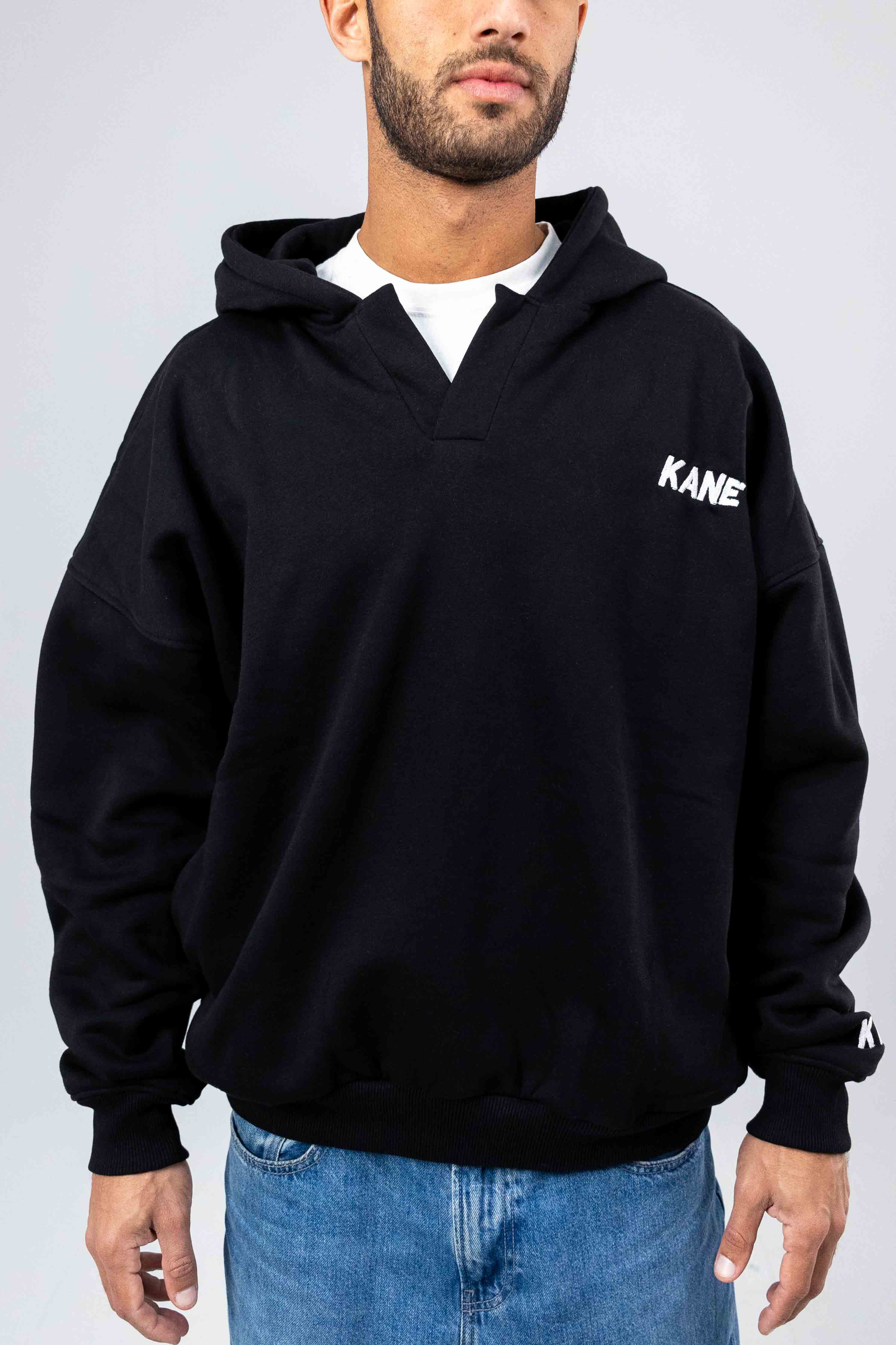 The Black V-neck Hoodie