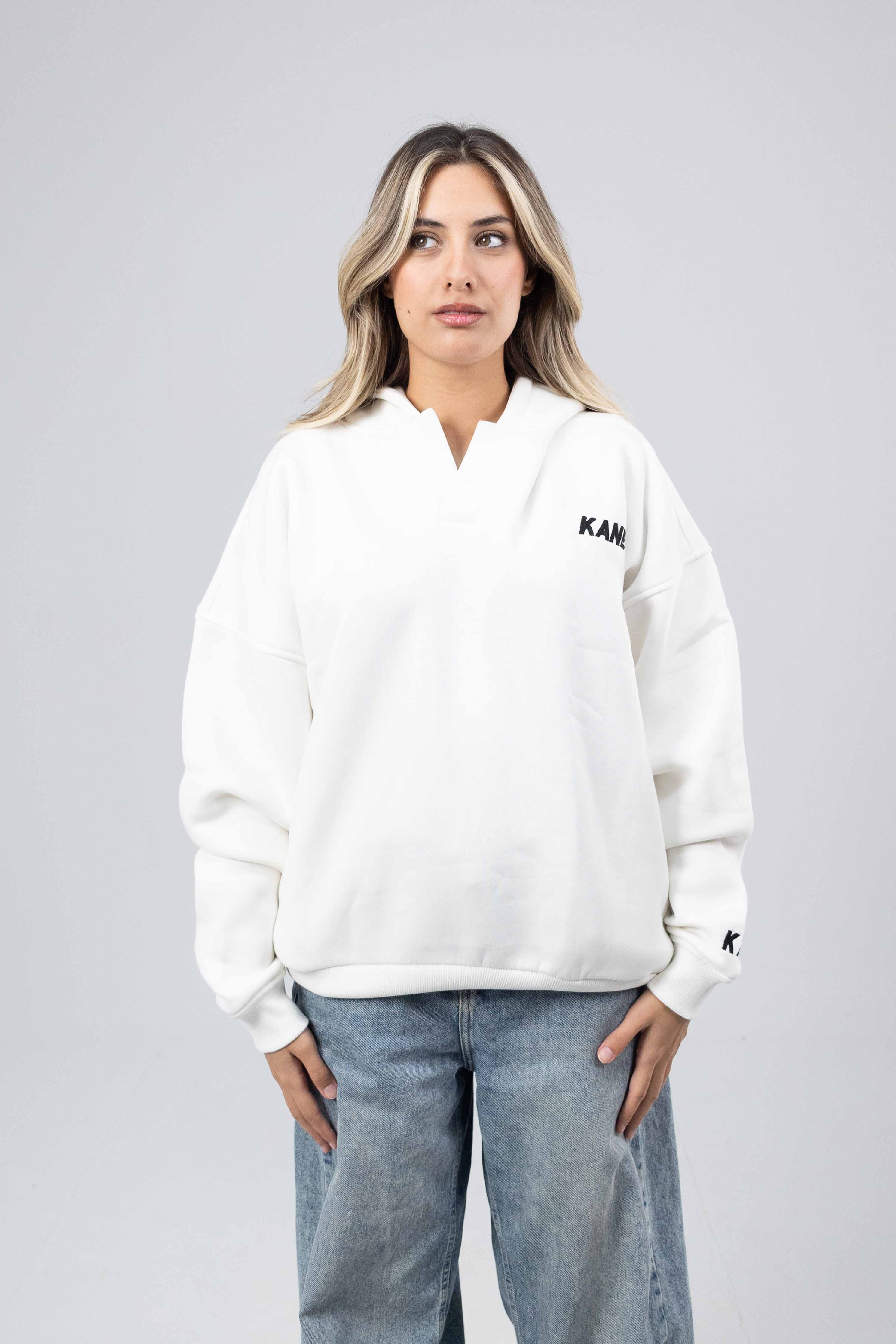 The White V-Neck Hoodie