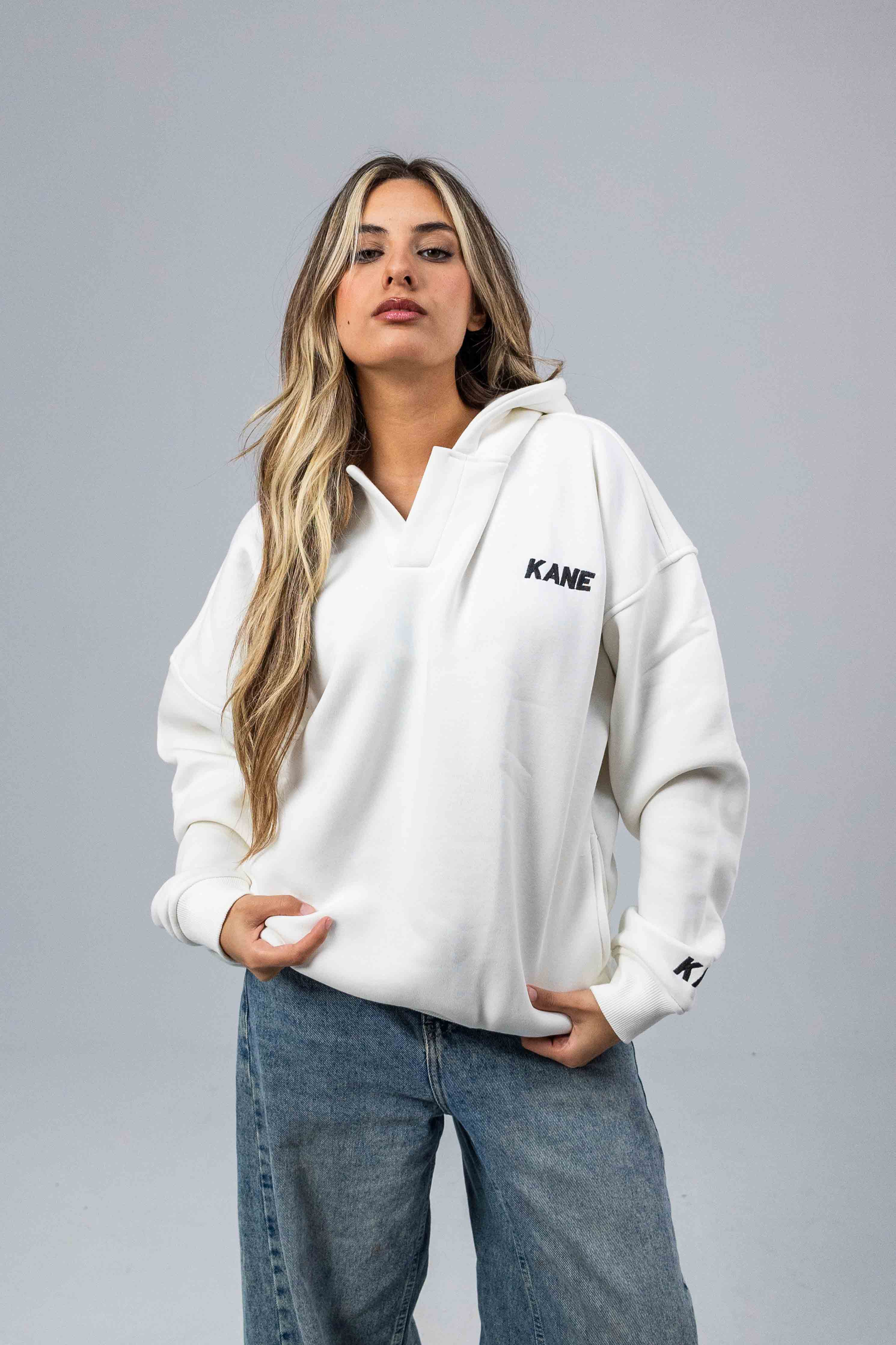 The White V-Neck Hoodie