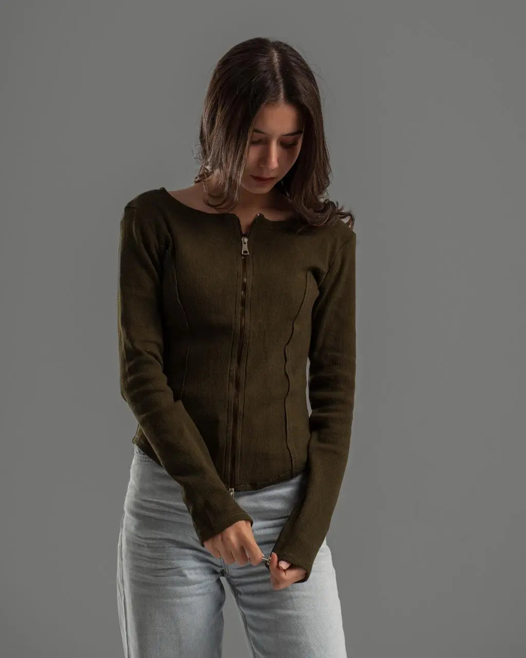 Olive Two-Way Zip